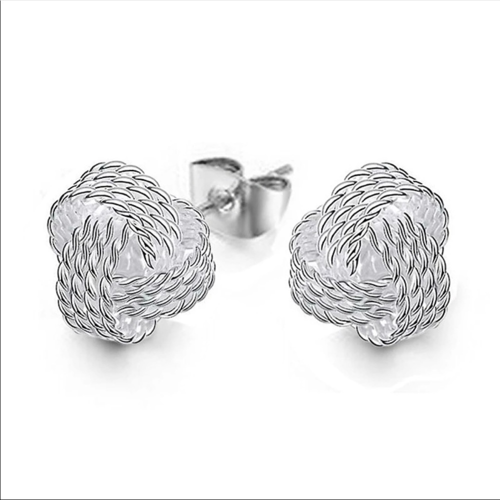 Beautiful Silver Knot Tie Stud Earrings